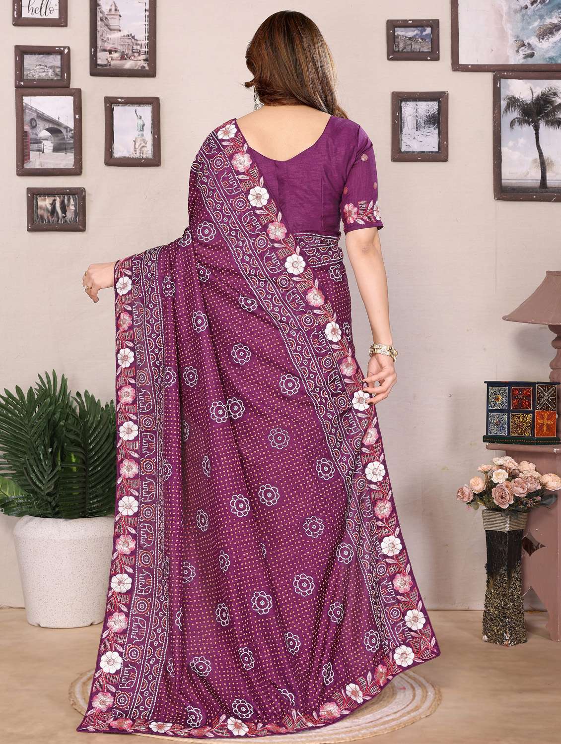 women bandhani embroidered bordered saree with blouse - 21956660 -  Standard Image - 2