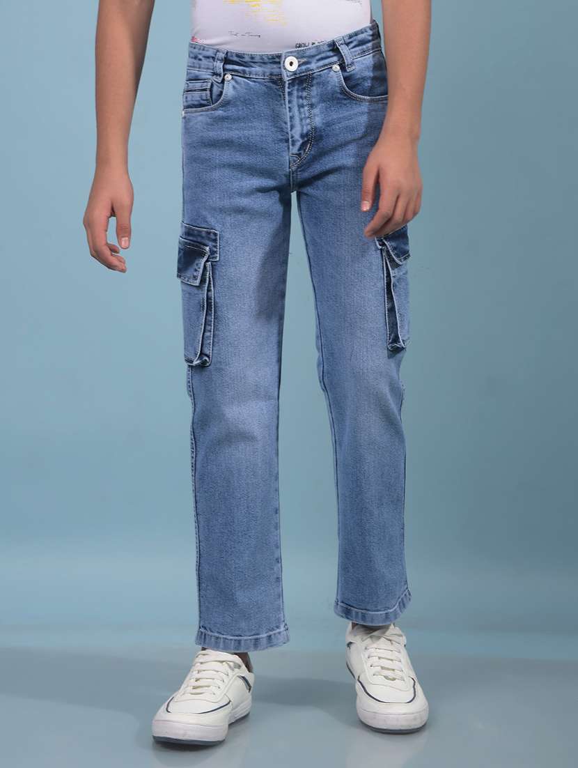 boys solid mid rise denim cargo