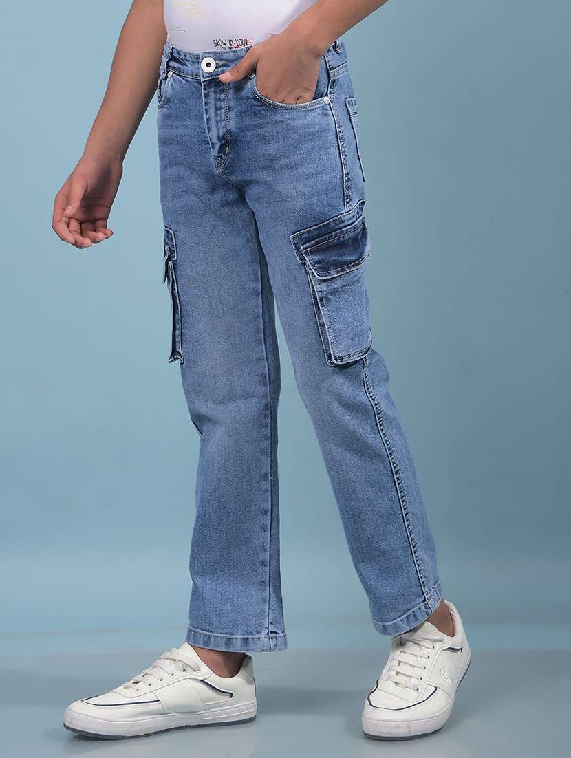 boys solid mid rise denim cargo - 21956674 -  Standard Image - 2