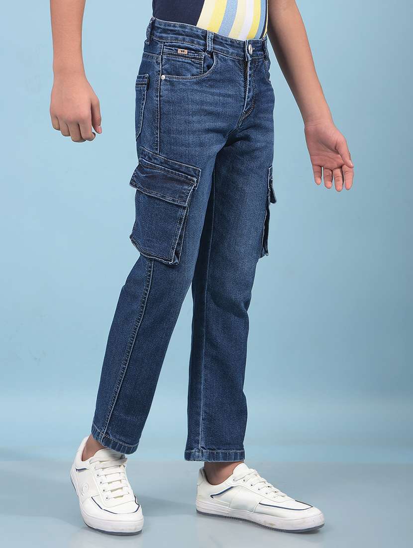 boys blue solid mid rise denim cargo - 21956675 -  Standard Image - 2