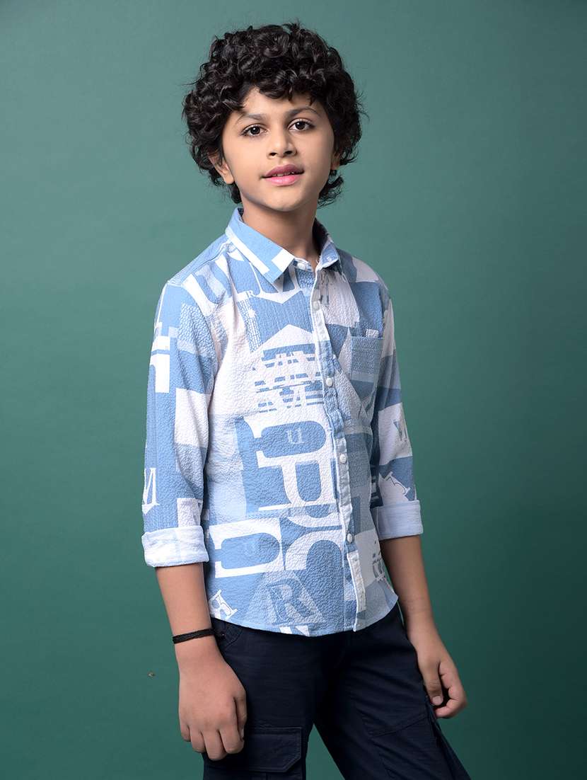 boys printed collared long sleeve shirt - 21956678 -  Standard Image - 2