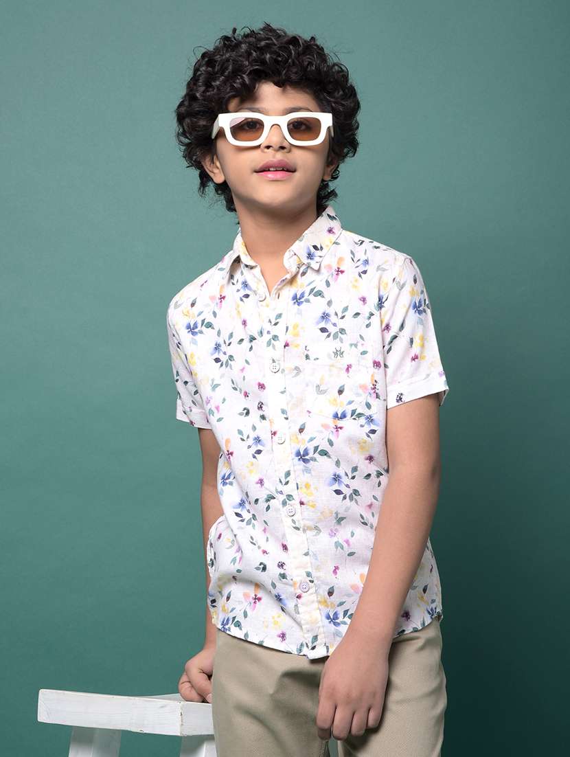 boys floral printed collared short sleeve shirt