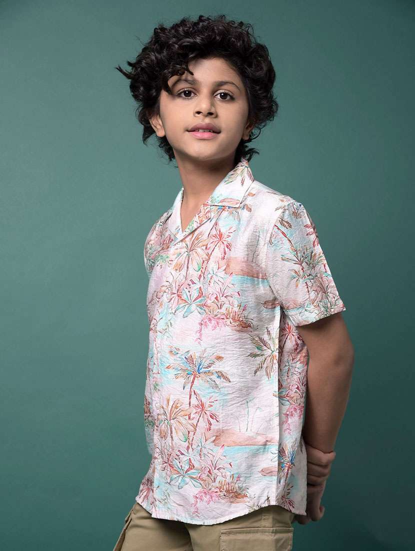 boys floral print collared short sleeve shirt - 21956687 -  Standard Image - 2