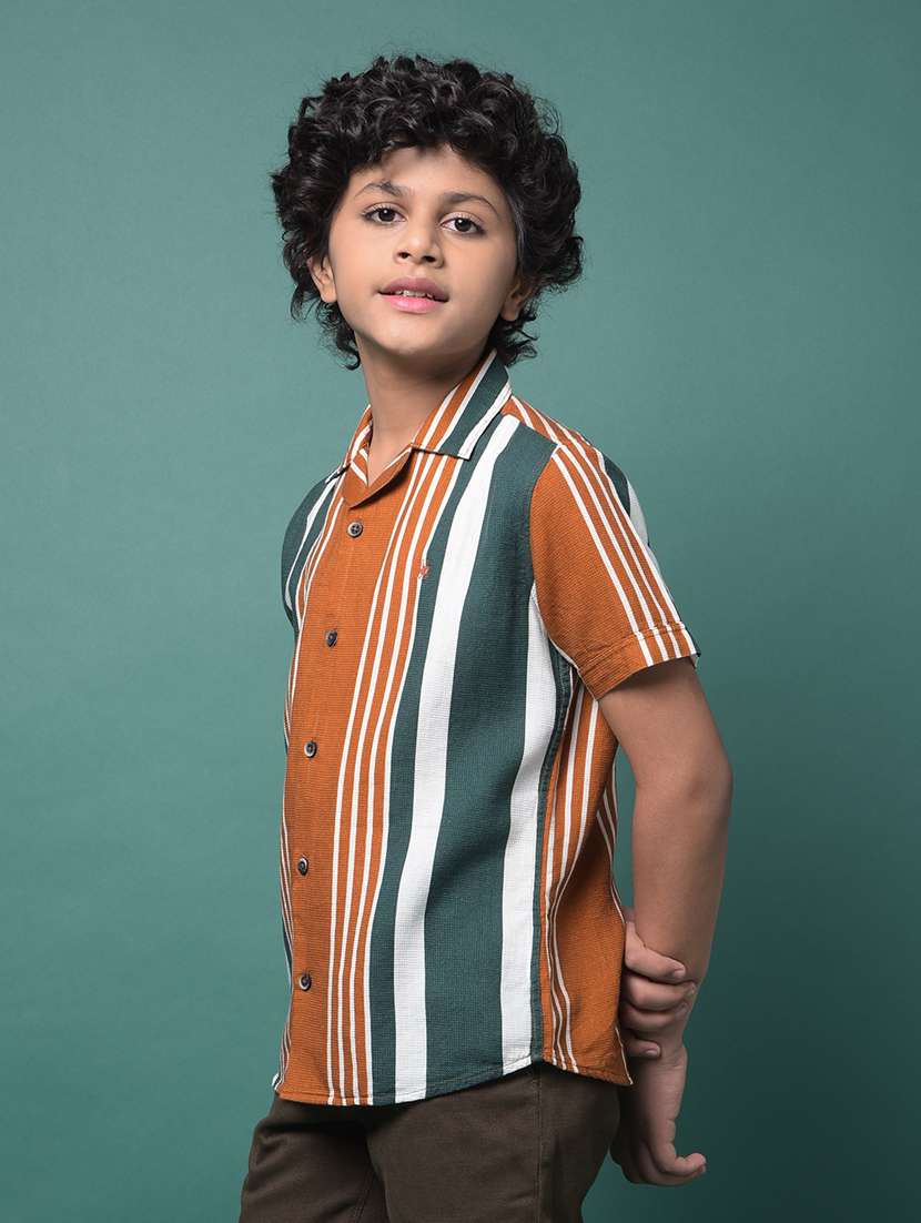 boys striped cuban collared short sleeve shirt - 21956695 -  Standard Image - 2