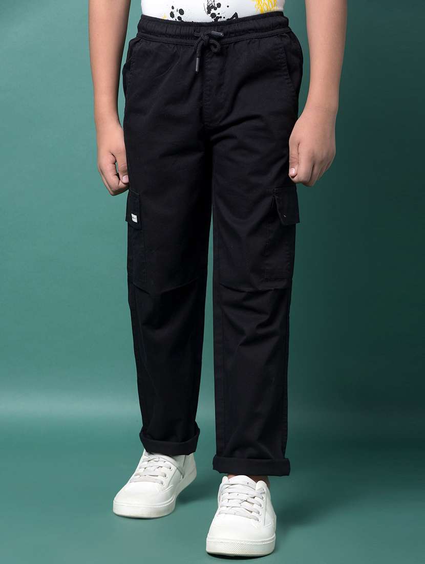 boys solid mid rise relaxed fit cargo 