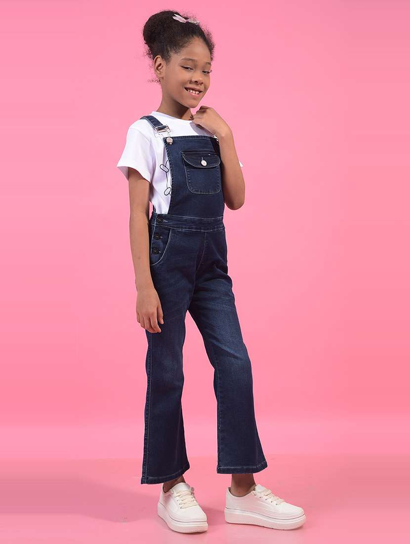 girls' dark blue denim full length dungaree  - 21956783 -  Standard Image - 2