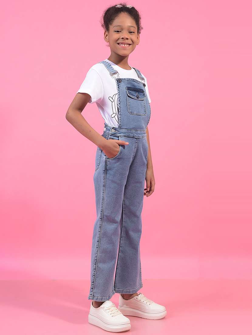 girls solid full length denim dungaree - 21956784 -  Standard Image - 2