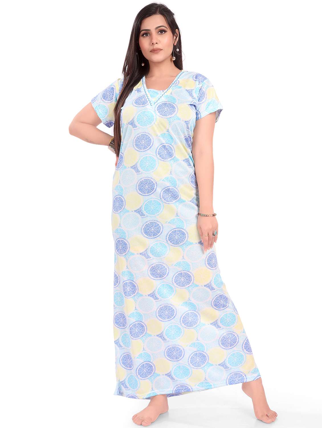 women pringted short sleeve nighty - 21956793 -  Standard Image - 2