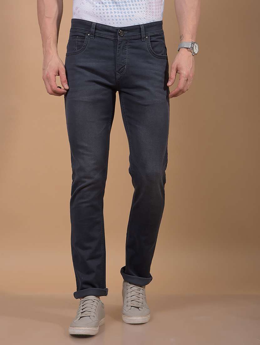 men grey washed mid rise full length jeans