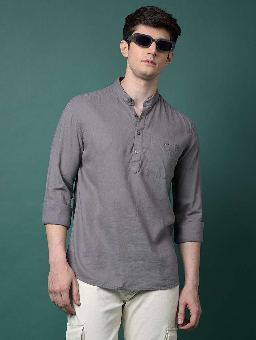 men solid mandarin neck short kurta