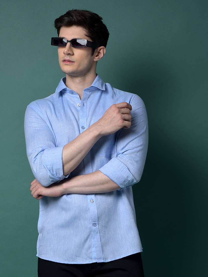 men solid long sleeve slim fit casual shirt