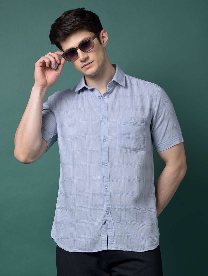 men checkered short sleeve slim fit casual shirt