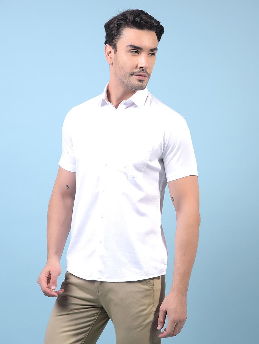 men solid short sleeve slim fit casual shirt - 21956840 - Standard Image - 2