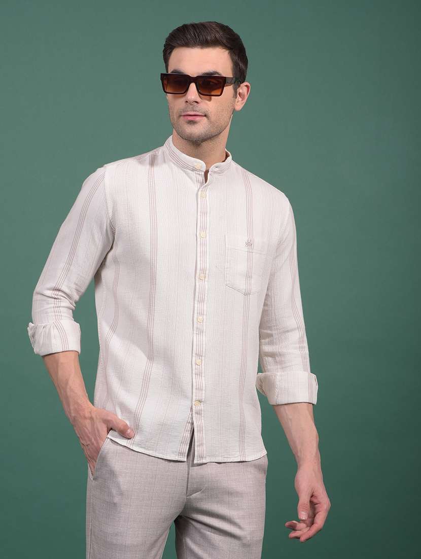 men striped long sleeve slim fit casual shirt