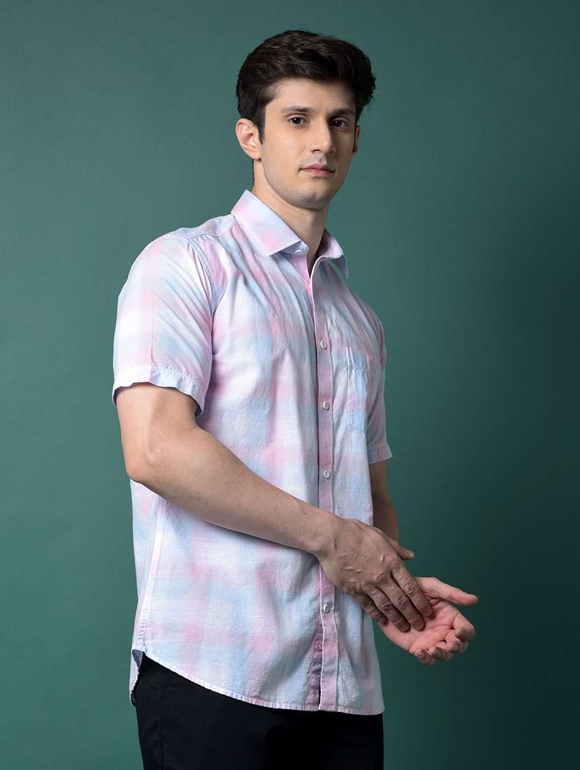 Men Checkered Short Sleeve Slim Fit Casual Shirt - 21956846 -  Standard Image - 2