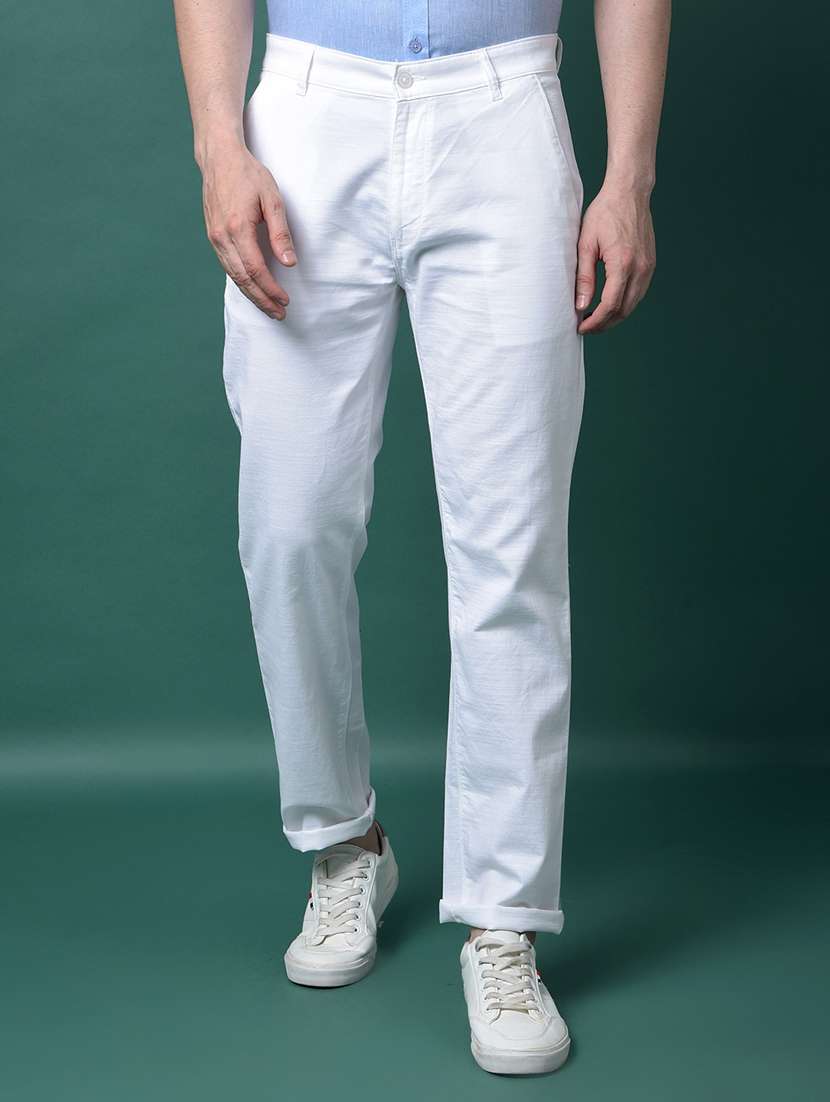 men solid mid rise flat front casual chinos 