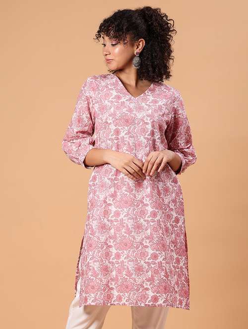 women printed three quarter sleeve straight kurta - 21956915 -  Standard Image - 0
