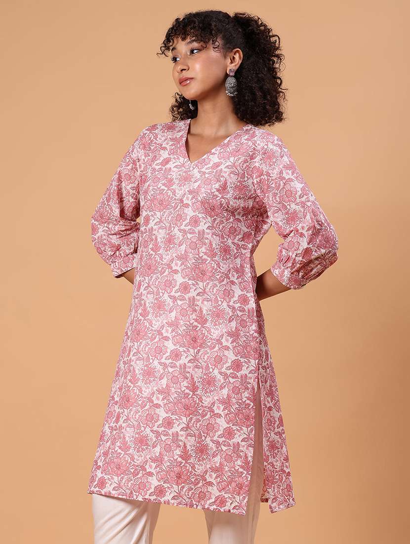women printed three quarter sleeve straight kurta - 21956915 - Standard Image - 2