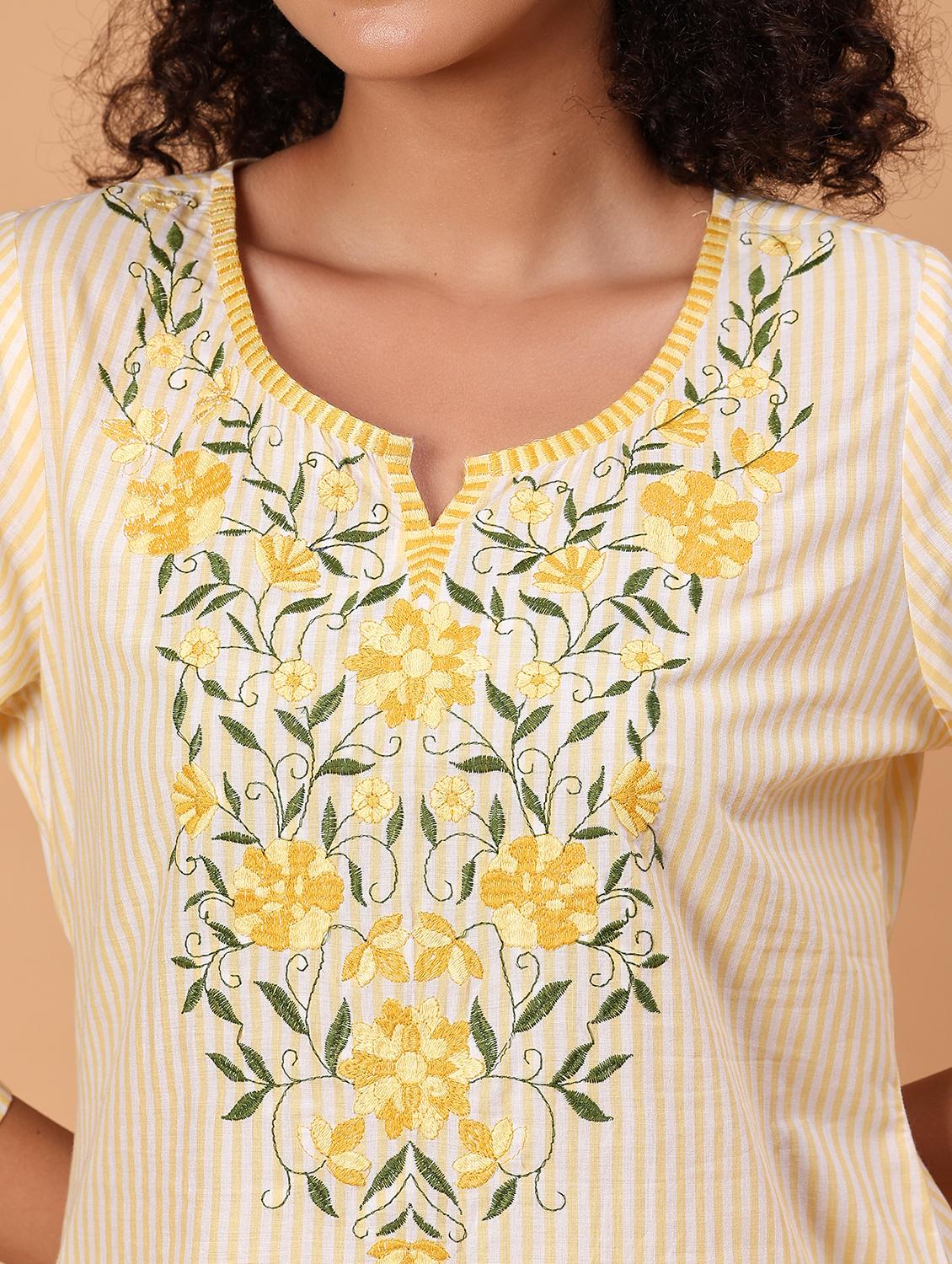 yellow cambric kurta - 21956926 - Standard Image - 2