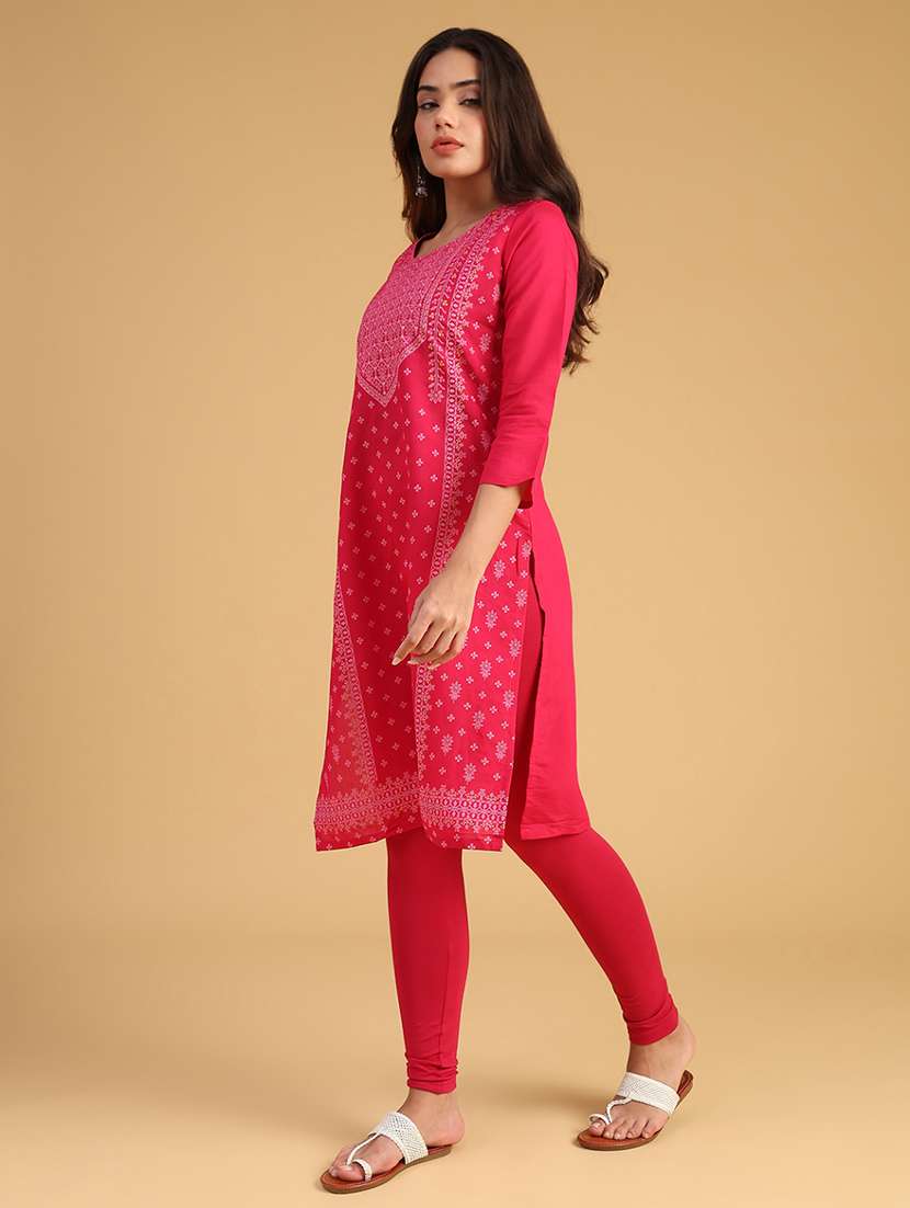 women printed three quarter sleeve straight kurta - 21956928 -  Standard Image - 2