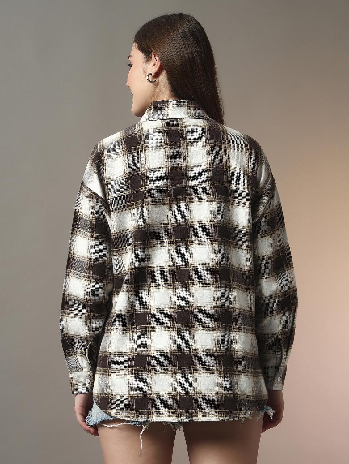 women checkered collared long sleeve oversized shirt - 21956941 - Standard Image - 2