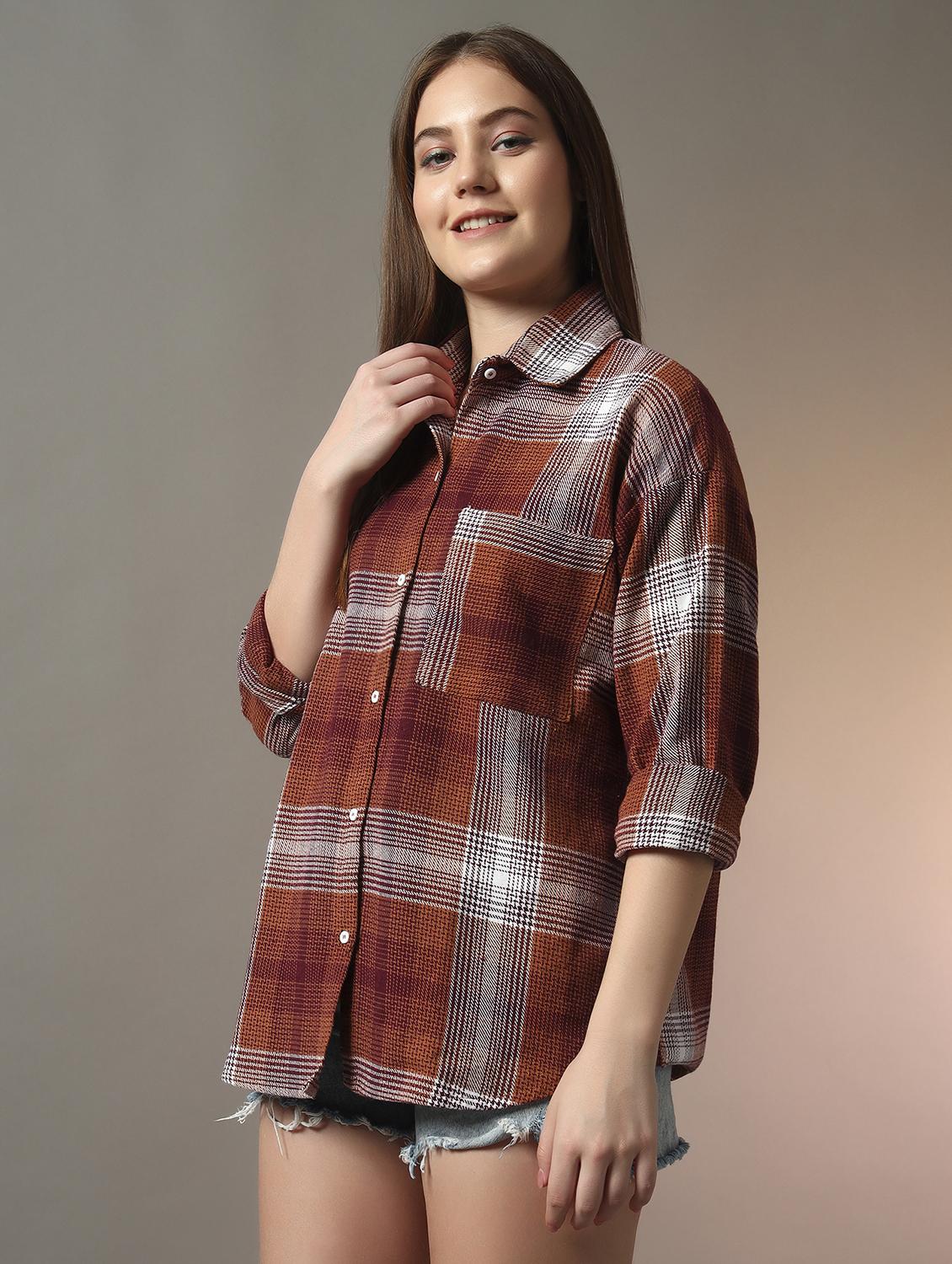 women checkered collared long sleeve oversized shirt - 21956942 - Zoom Image - 0