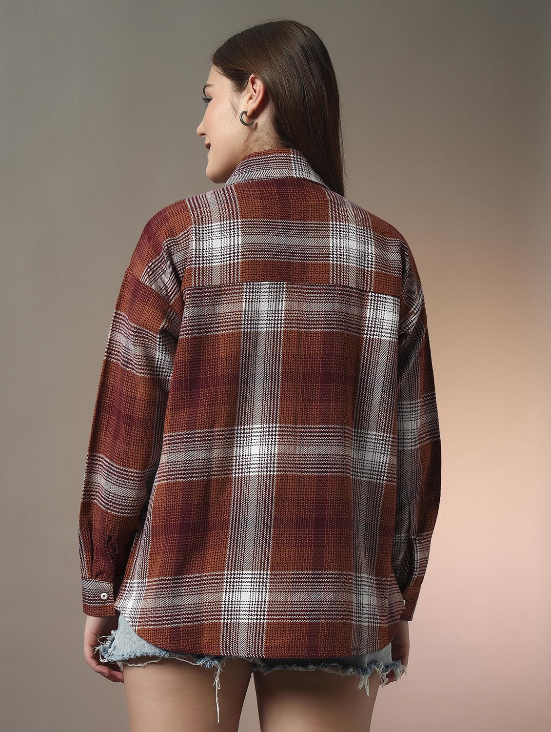 women checkered collared long sleeve oversized shirt - 21956942 - Standard Image - 2