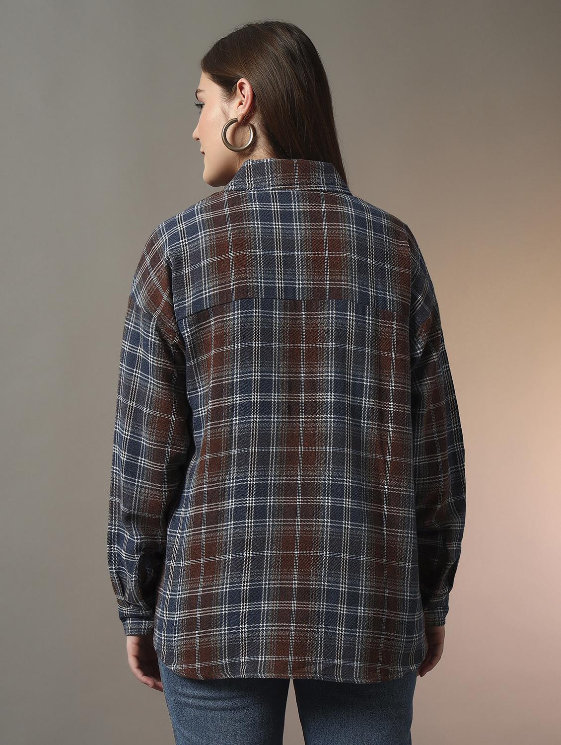 women checkered collared long sleeve oversized shirt - 21956945 - Standard Image - 2