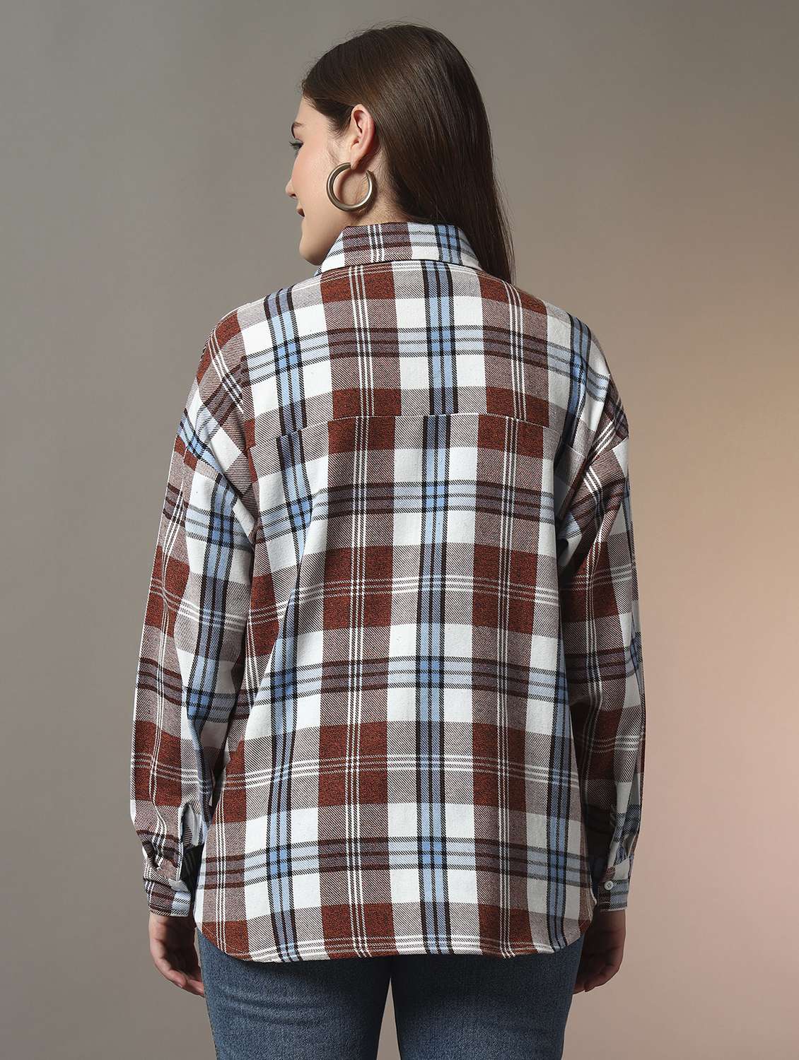 women checkered collared long sleeve oversized shirt - 21956946 - Standard Image - 2