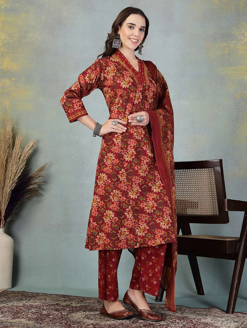 women three quarter sleeve kurta pant with dupatta set - 21956974 -  Standard Image - 2
