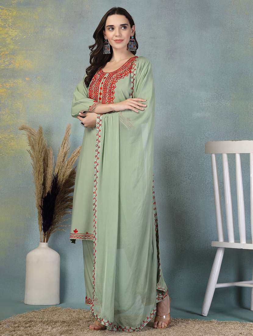 women three quarter sleeve kurta pant with dupatta set - 21956982 - Standard Image - 2