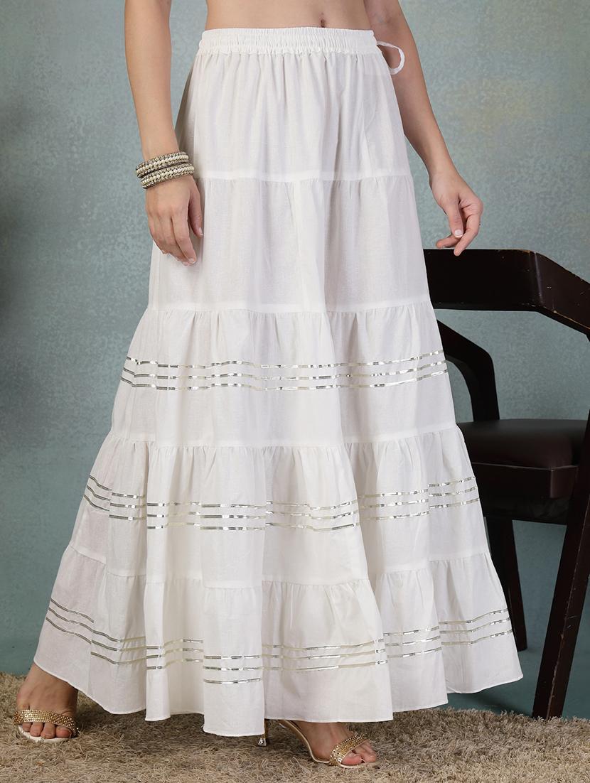 white cotton blend tiered maxi skirt - 21956991 - Standard Image - 2