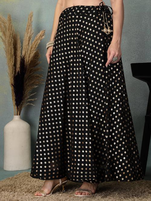 printed black and gold festive maxi skirt - 21956992 -  Standard Image - 0