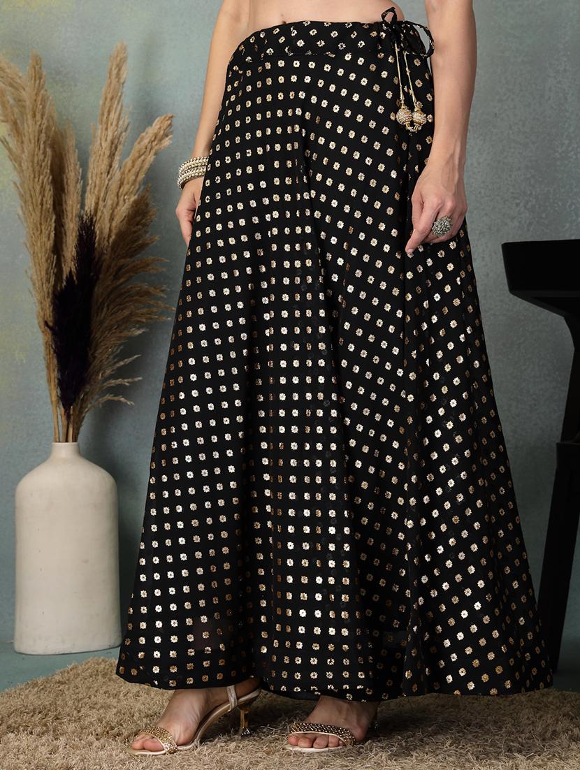 printed black and gold festive maxi skirt - 21956992 -  Zoom Image - 0