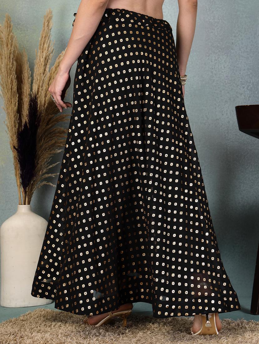 printed black and gold festive maxi skirt - 21956992 - Standard Image - 2