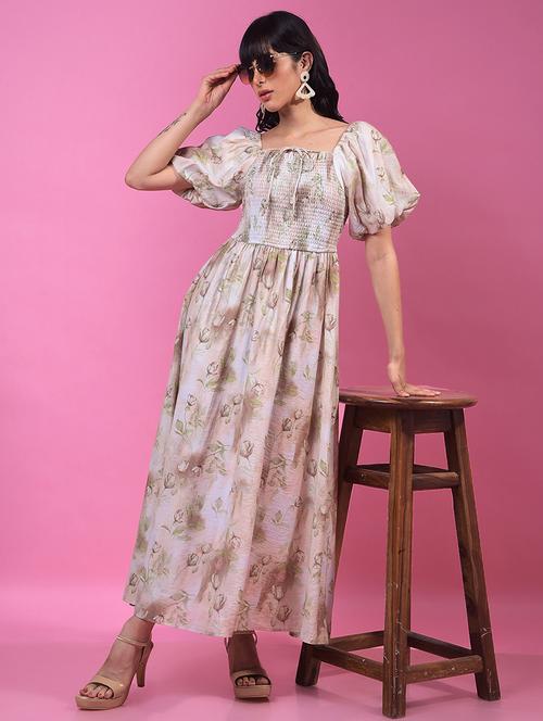 women floral print pufff sleeve fit & flare dress - 21957002 -  Standard Image - 0