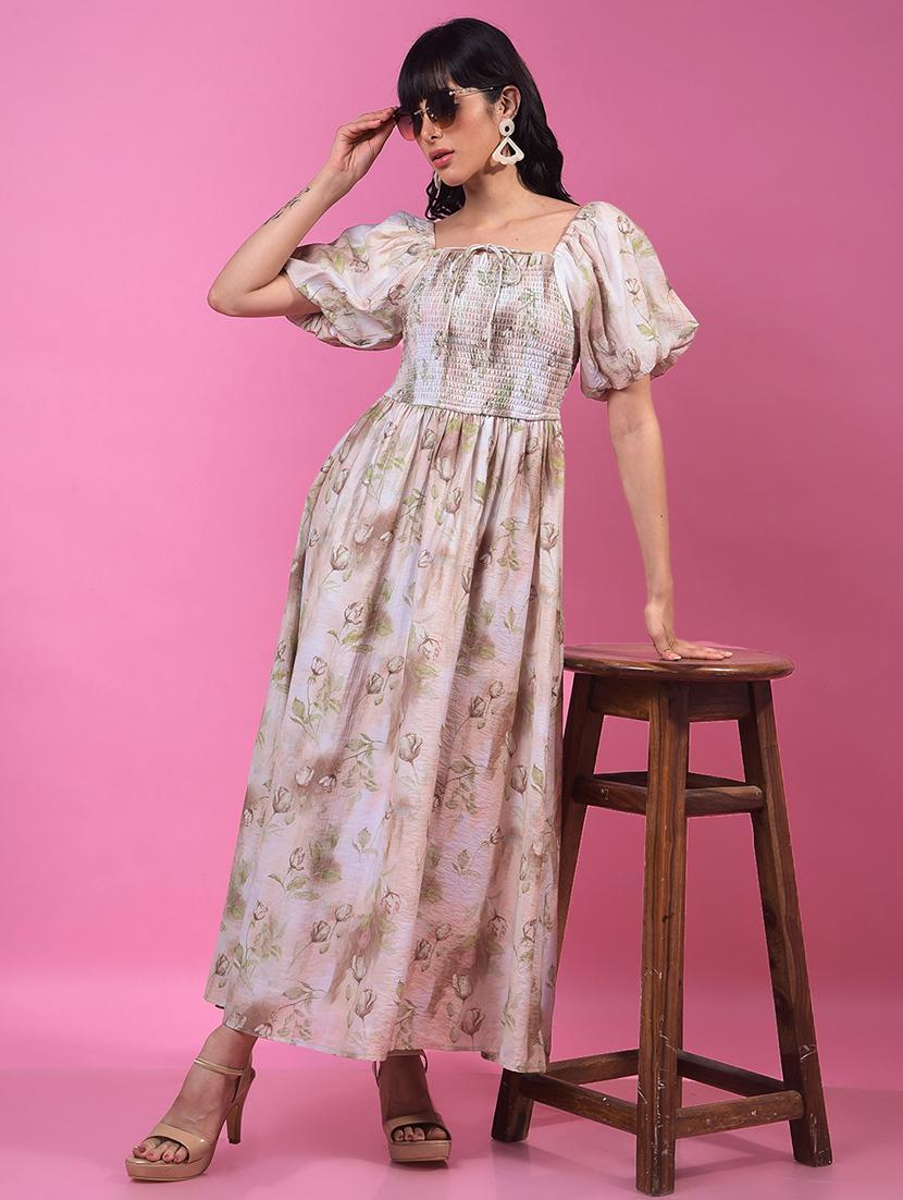 women floral print pufff sleeve fit & flare dress - 21957002 -  Zoom Image - 0