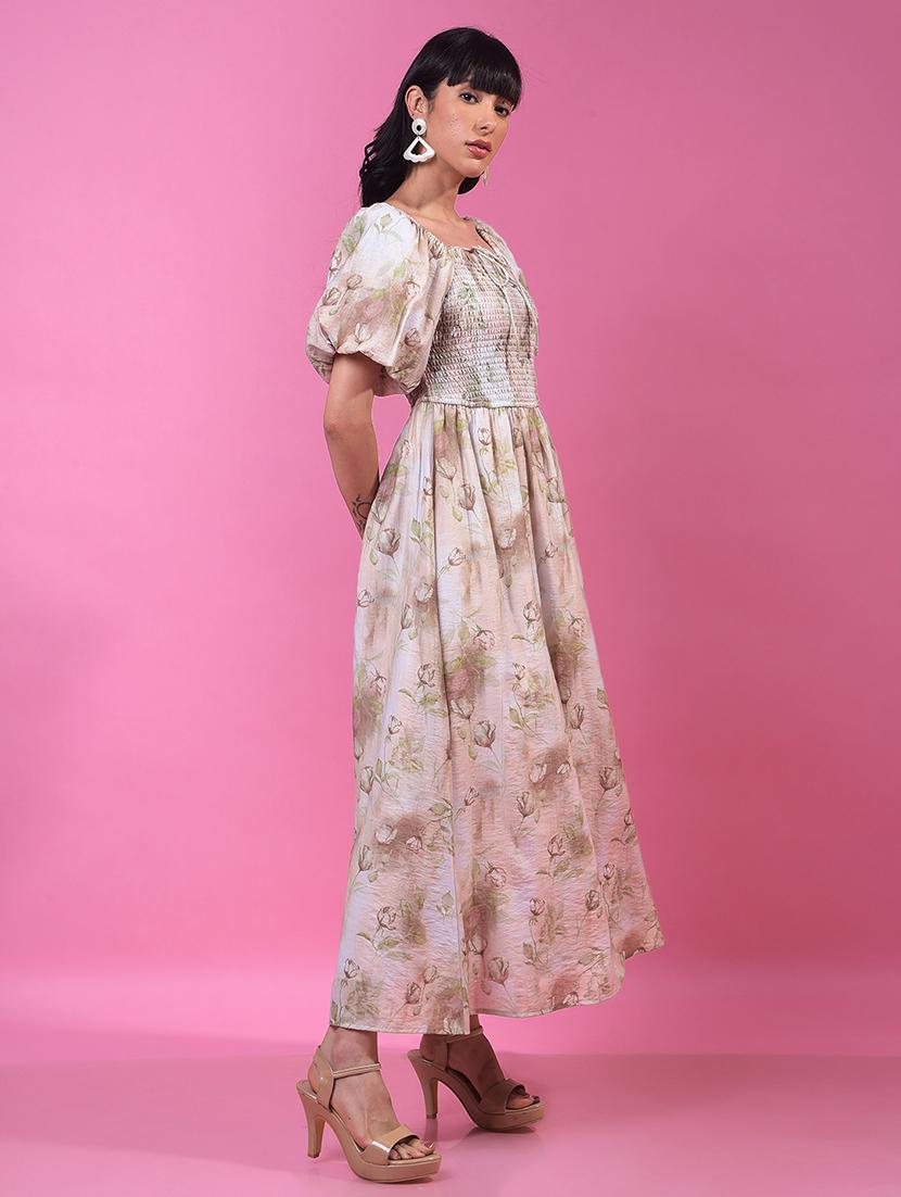 women floral print pufff sleeve fit & flare dress - 21957002 - Standard Image - 2