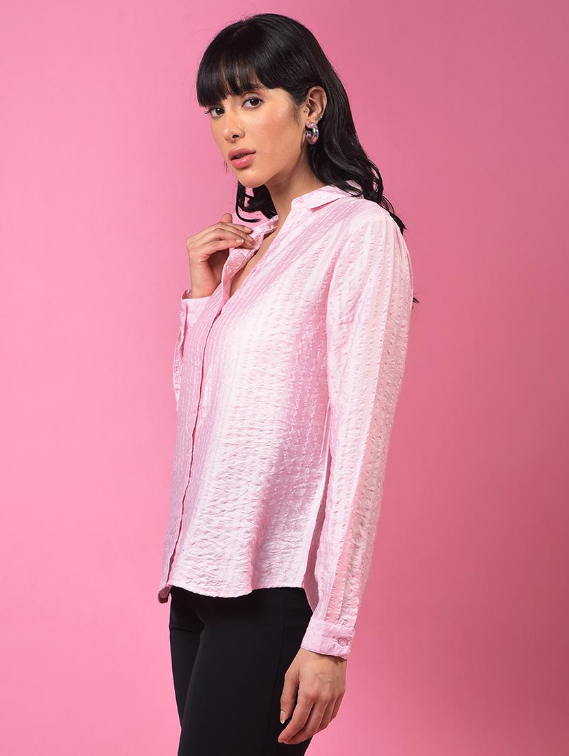 women solid collared long slevee regular fit shirt - 21957008 - Standard Image - 2