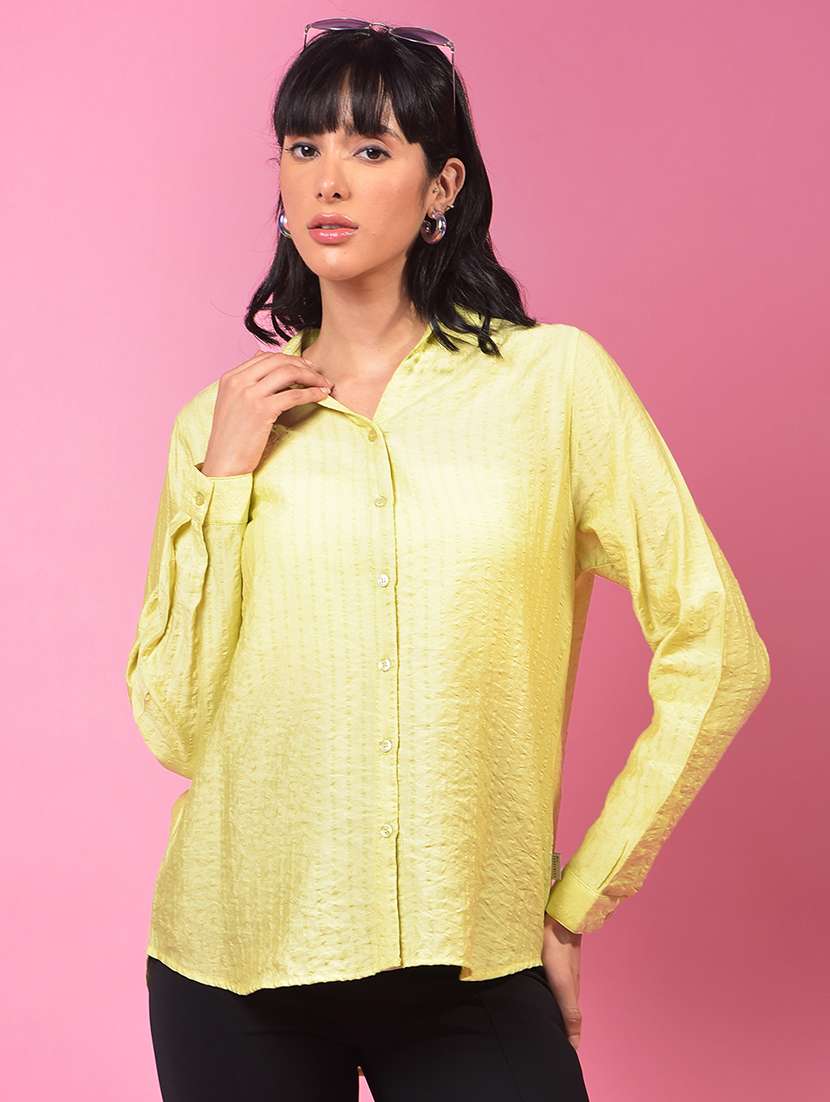 women solid collared long slevee regular fit shirt