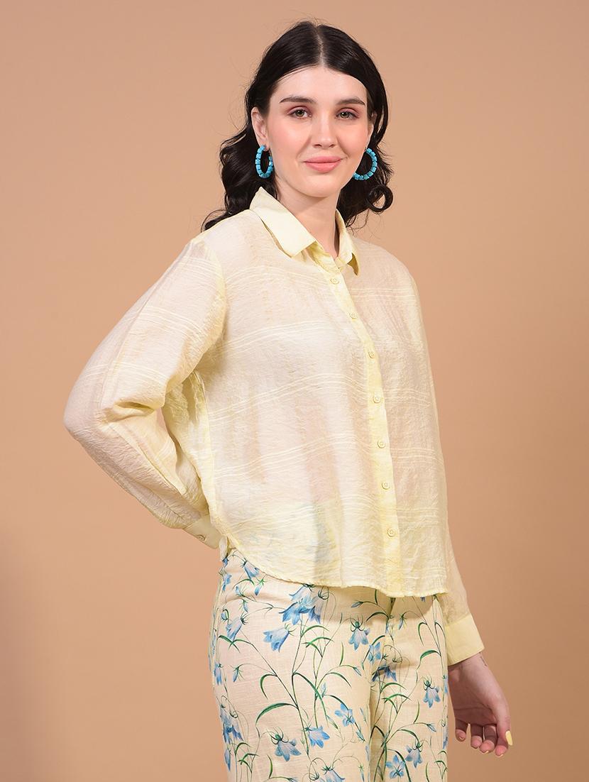 women self designed collared long sleeve regular fit shirt - 21957016 - Standard Image - 2