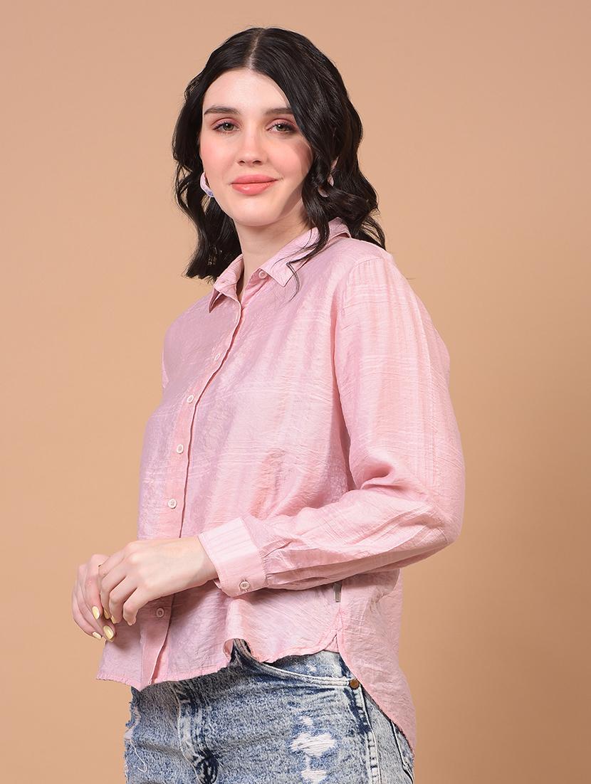 women solid collared long sleeve regular fit shirt - 21957017 - Standard Image - 2