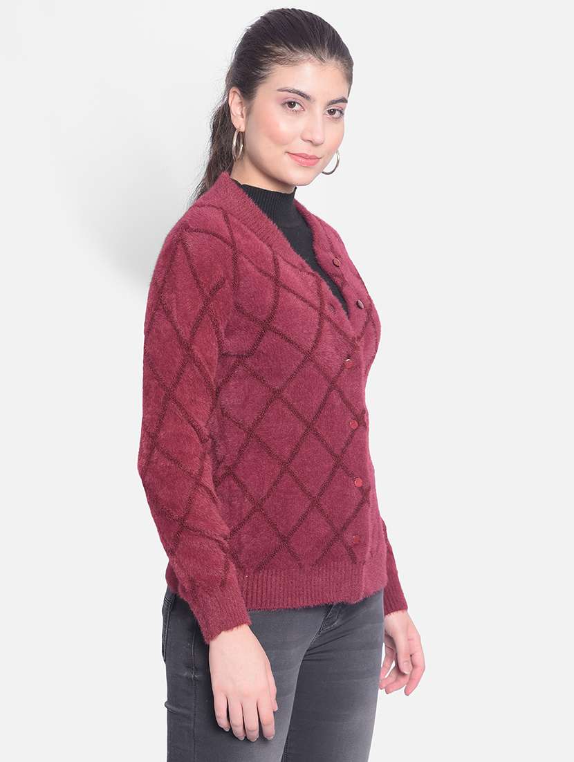 diamond pattern buttoned closure winter cardigan - 21957030 - Standard Image - 2