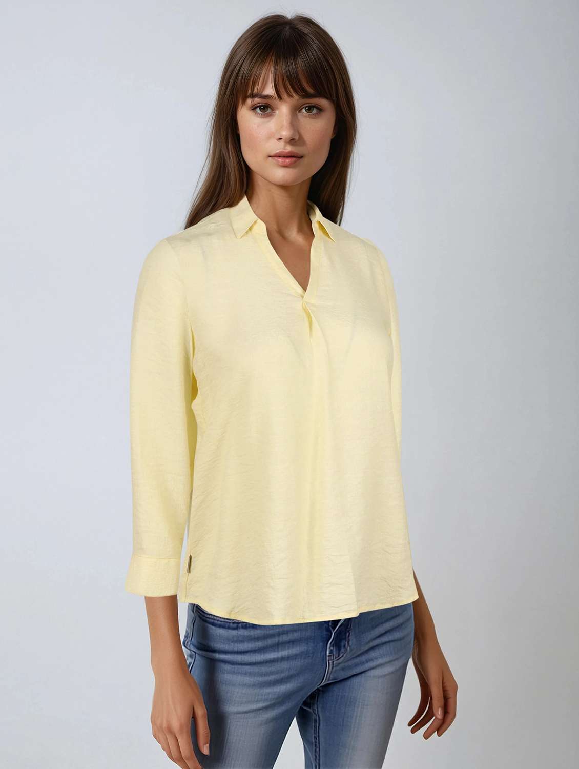 women yellow solid collared high low top - 21957044 - Standard Image - 2