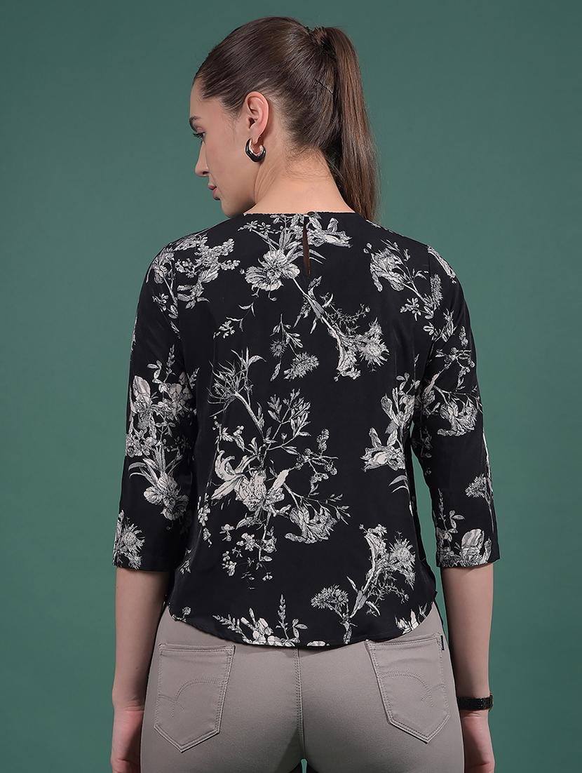 women black floral print three quarter sleeve top - 21957047 - Standard Image - 2