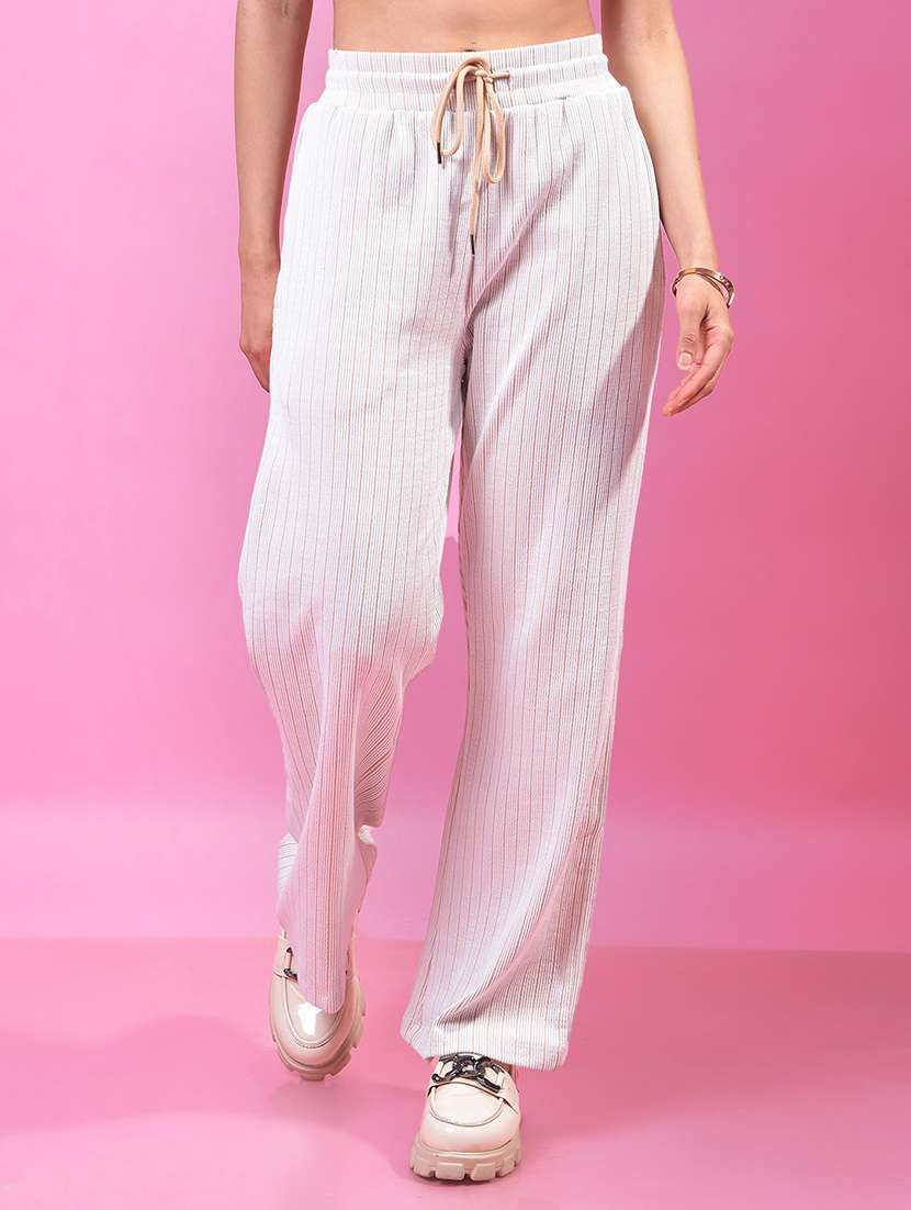 women white solid high rise straight trouser