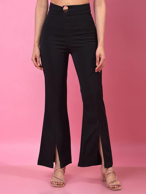 women black solid high rise bootcut trouser - 21957053 - Standard Image - 0