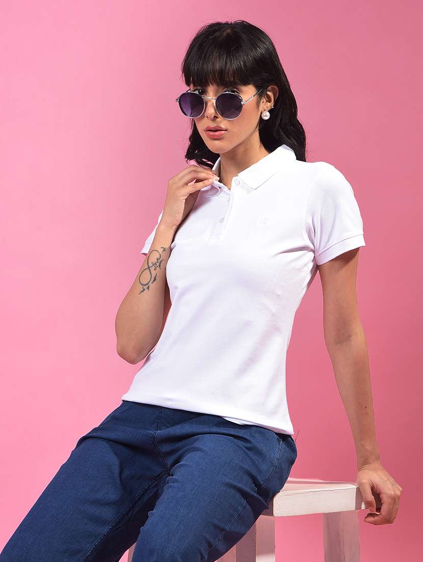 women solid short sleeve regular fit polo t-shirt