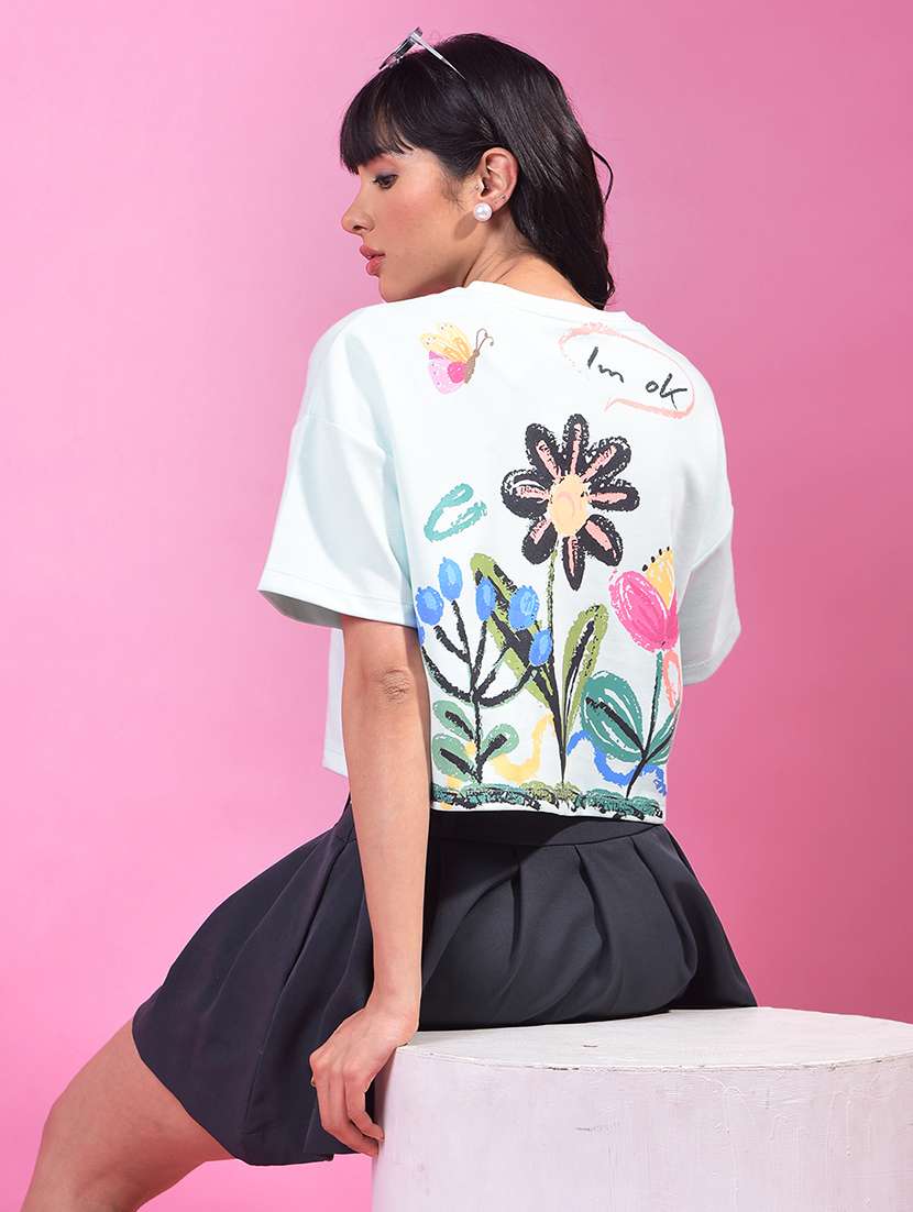 women printed short sleeve oversized crop t-shirt