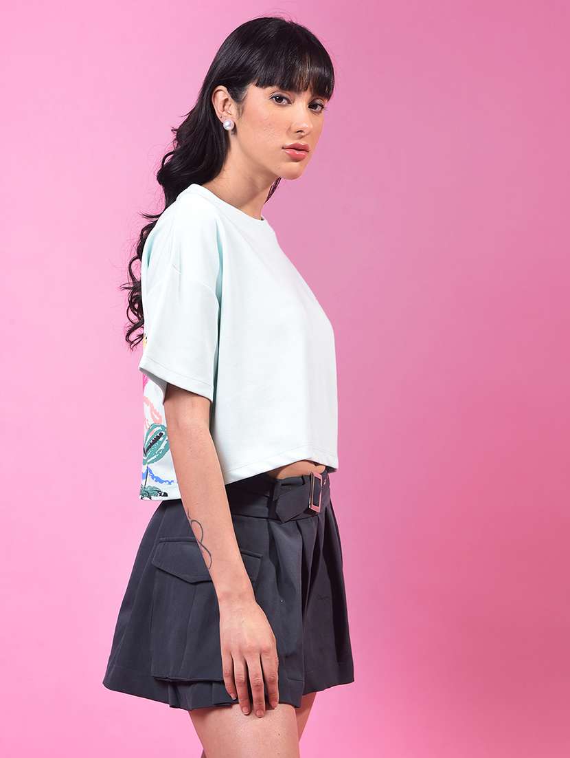women printed short sleeve oversized crop t-shirt - 21957063 -  Standard Image - 2